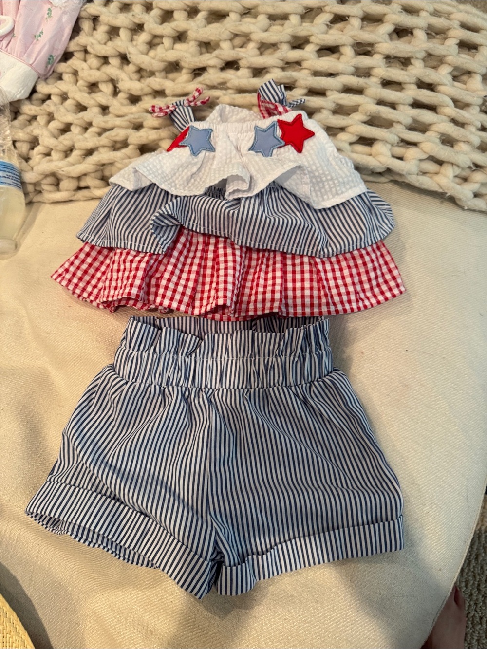 Rare Editions Red, White & Blue Star Tiered Top with Striped Shorts